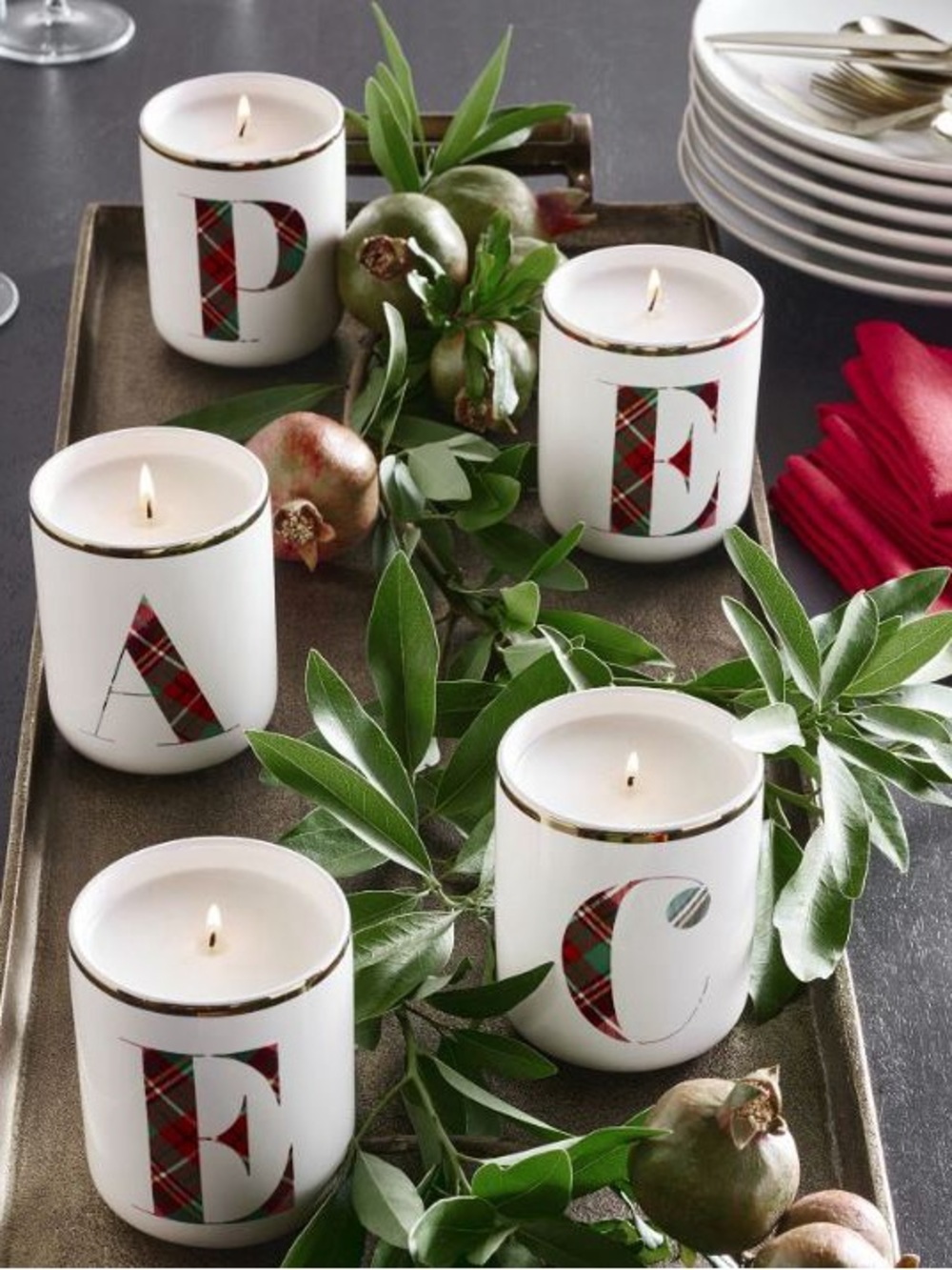 Stewart Plaid Alphabet Scented Candle - Winter Spruce Letter A
